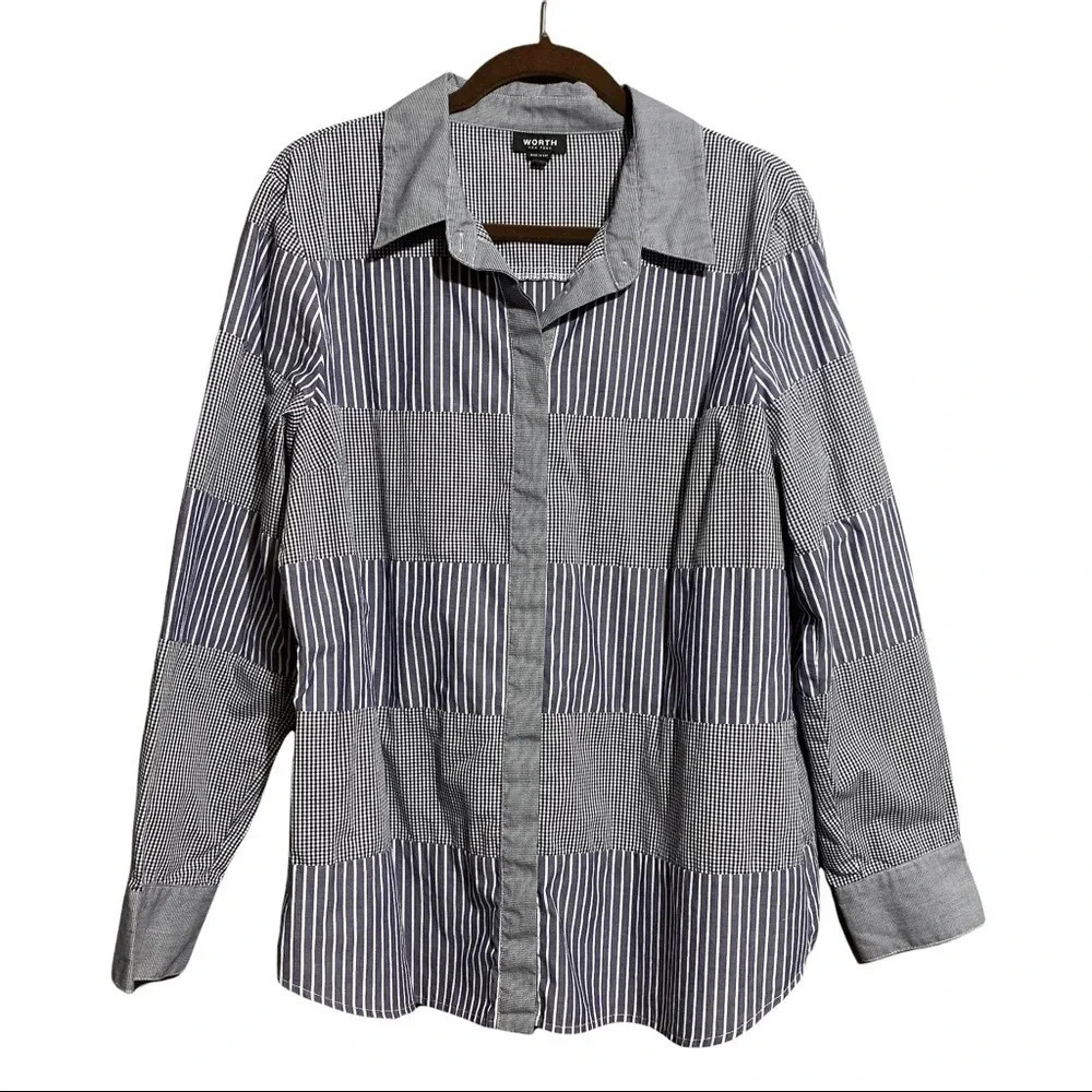 Worth Striped Checkered Block Long Sleeve Button Down Shirt Size X-Large
